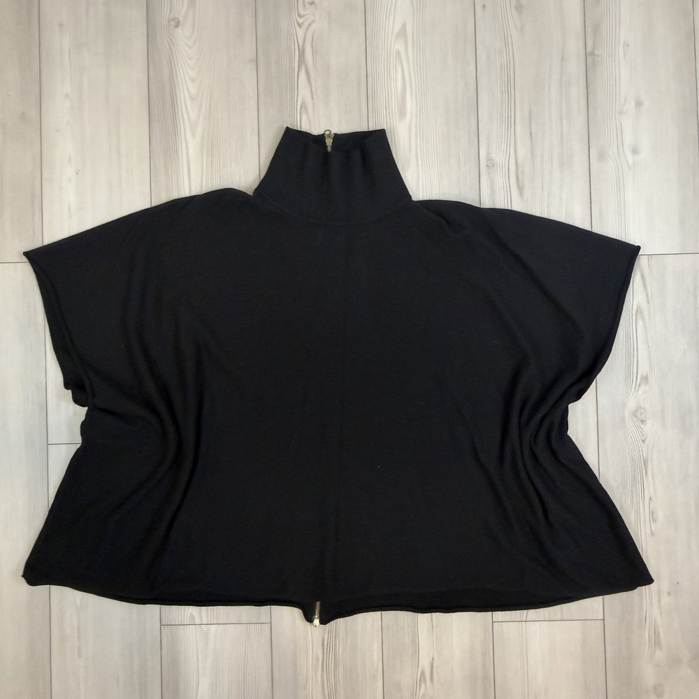 Soft Surroundings MP Medium Petite Oversized Poncho Sweater Black Exposed Zipper
